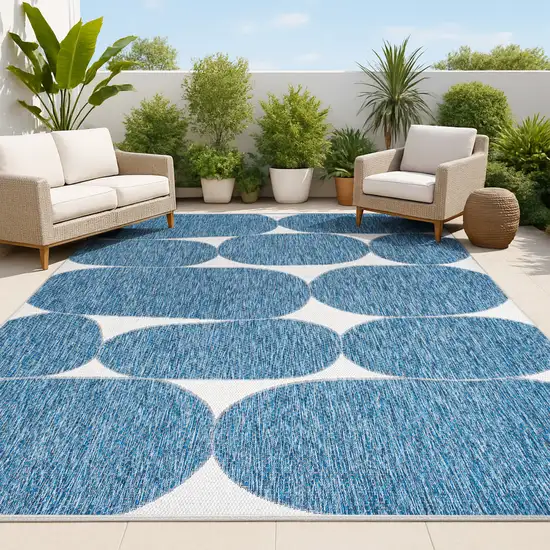 Navy Blue And Cream Geometric Indoor Outdoor Area Rug Photo 3