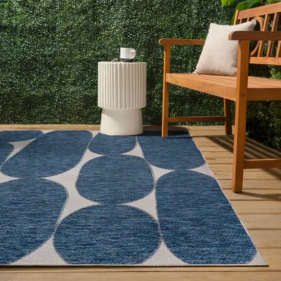 Navy Blue And Cream Geometric Indoor Outdoor Area Rug Photo 8