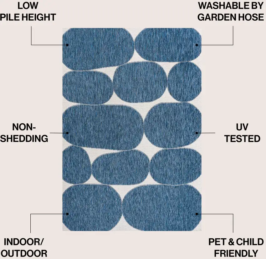 Navy Blue And Cream Geometric Indoor Outdoor Area Rug Photo 9