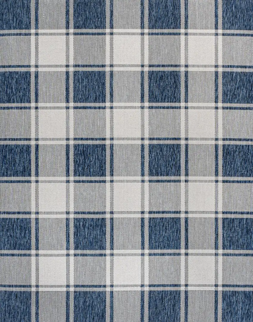 Navy Blue And Cream Gingham Indoor Outdoor Area Rug Photo 1