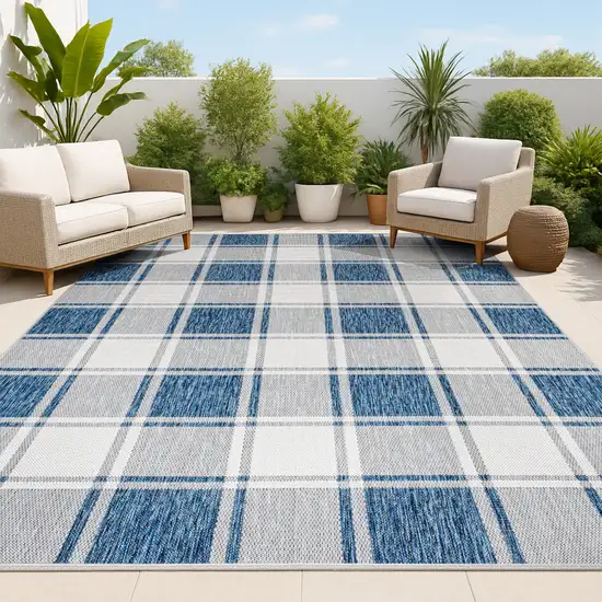 Navy Blue And Cream Gingham Indoor Outdoor Area Rug Photo 2