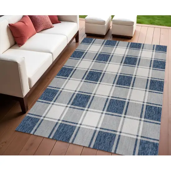 Navy Blue And Cream Gingham Indoor Outdoor Area Rug Photo 1