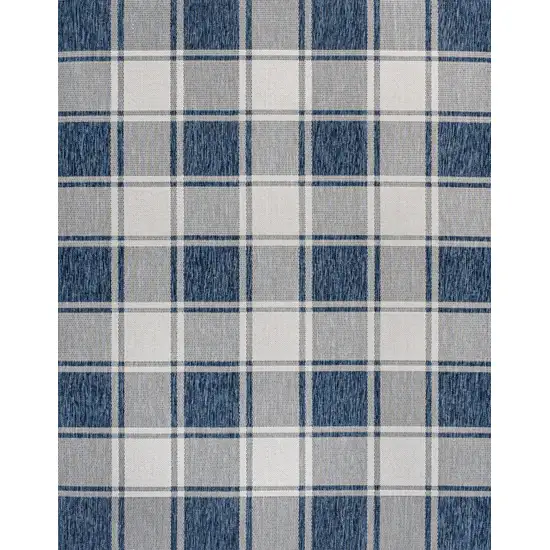 Navy Blue And Cream Gingham Indoor Outdoor Area Rug Photo 1
