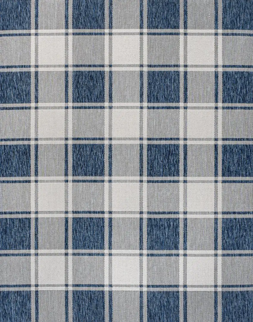 Navy Blue And Cream Gingham Indoor Outdoor Area Rug Photo 2