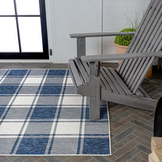 Navy Blue And Cream Gingham Indoor Outdoor Area Rug Photo 8