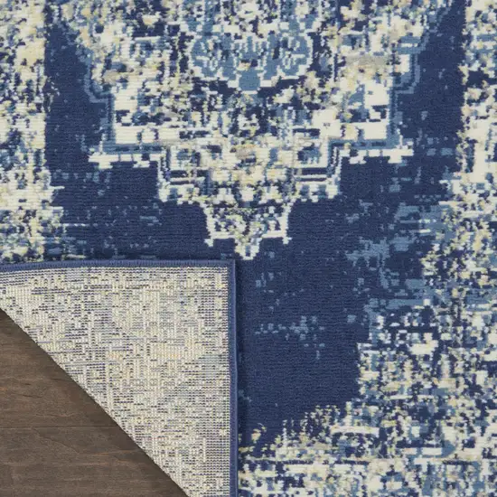 Navy Blue And Cream Medallion Distressed Area Rug Photo 8