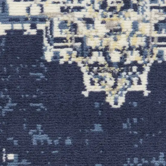 Navy Blue And Cream Medallion Distressed Area Rug Photo 9