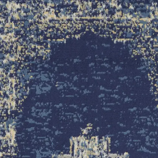 Navy Blue And Cream Medallion Distressed Area Rug Photo 7