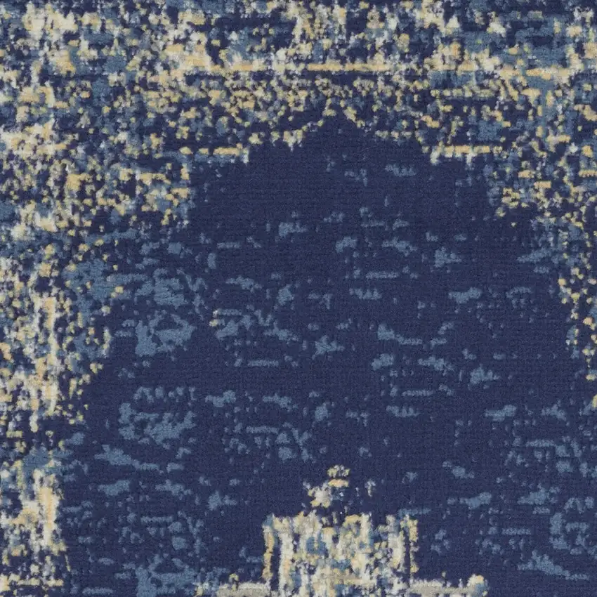 Navy Blue And Cream Medallion Distressed Area Rug Photo 7