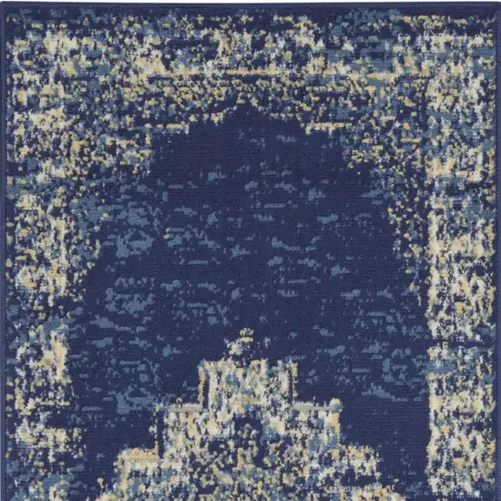 Navy Blue And Cream Medallion Distressed Area Rug Photo 8