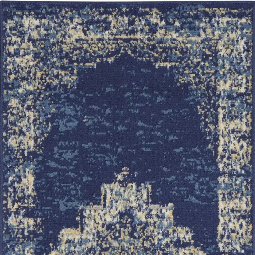 Navy Blue And Cream Medallion Distressed Area Rug Photo 8
