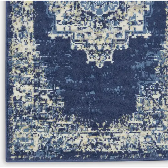 Navy Blue And Cream Medallion Distressed Area Rug Photo 9