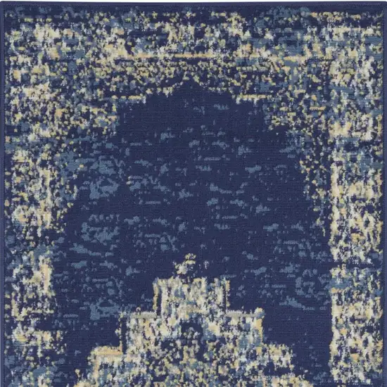 Navy Blue And Cream Medallion Distressed Area Rug Photo 3