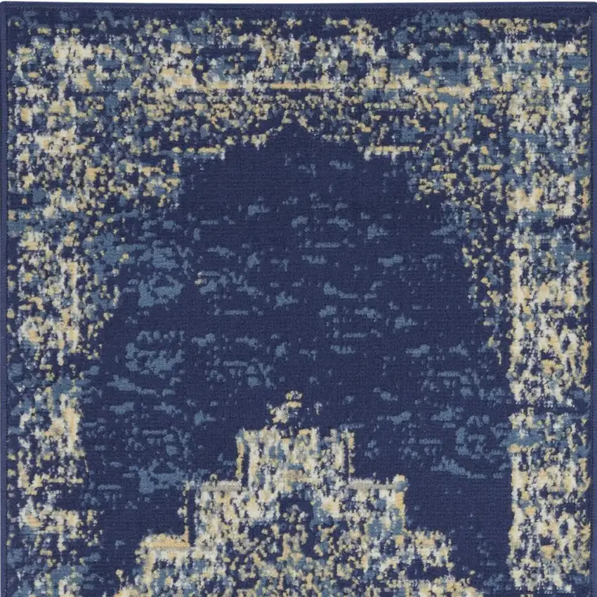 Navy Blue And Cream Medallion Distressed Area Rug Photo 3