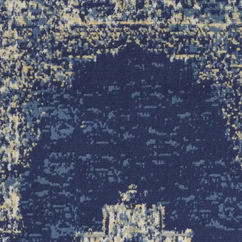 Navy Blue And Cream Medallion Distressed Area Rug Photo 2