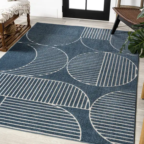 Navy Blue And Cream Striped Indoor Outdoor Area Rug Photo 6