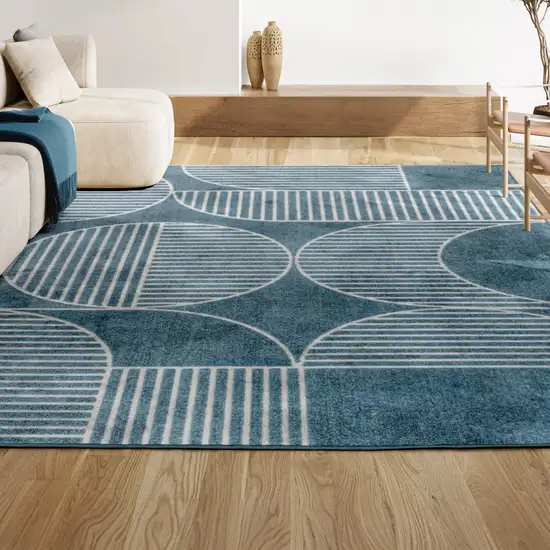 Navy Blue And Cream Striped Indoor Outdoor Area Rug Photo 5