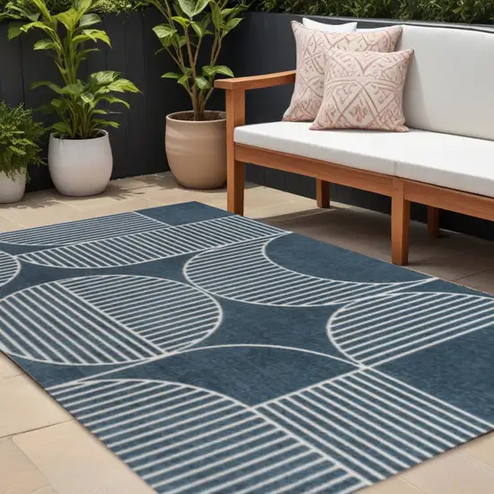 Navy Blue And Cream Striped Indoor Outdoor Area Rug Photo 1