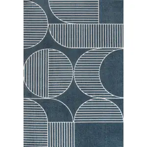 Photo of Navy Blue And Cream Striped Indoor Outdoor Area Rug