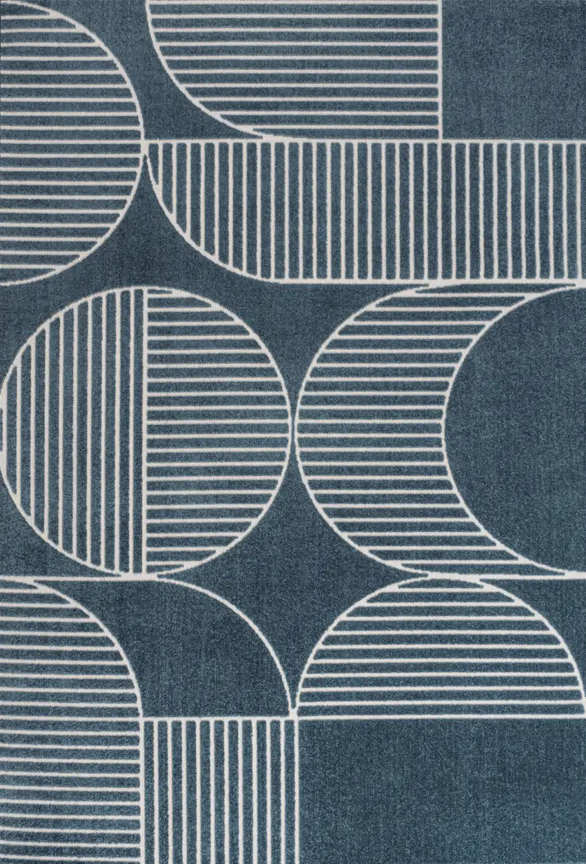 Navy Blue And Cream Striped Indoor Outdoor Area Rug Photo 1