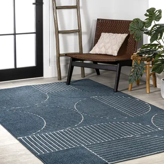 Navy Blue And Cream Striped Indoor Outdoor Area Rug Photo 9