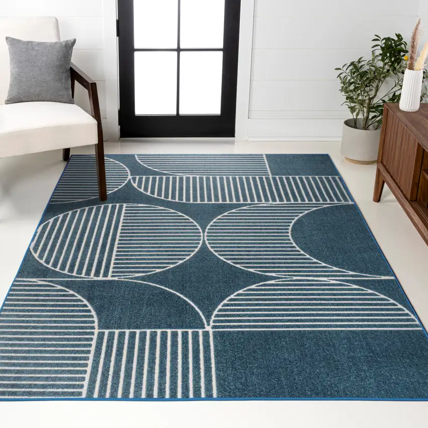 Navy Blue And Cream Striped Indoor Outdoor Area Rug Photo 8