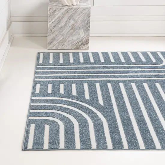 Navy Blue And Cream Striped Indoor Outdoor Area Rug Photo 5