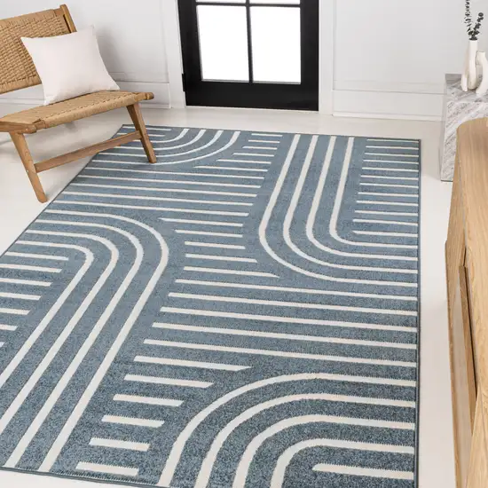 Navy Blue And Cream Striped Indoor Outdoor Area Rug Photo 4