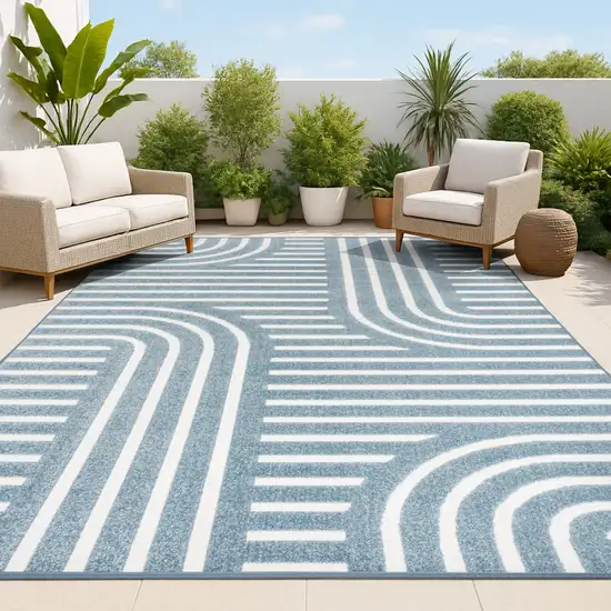 Navy Blue And Cream Striped Indoor Outdoor Area Rug Photo 3
