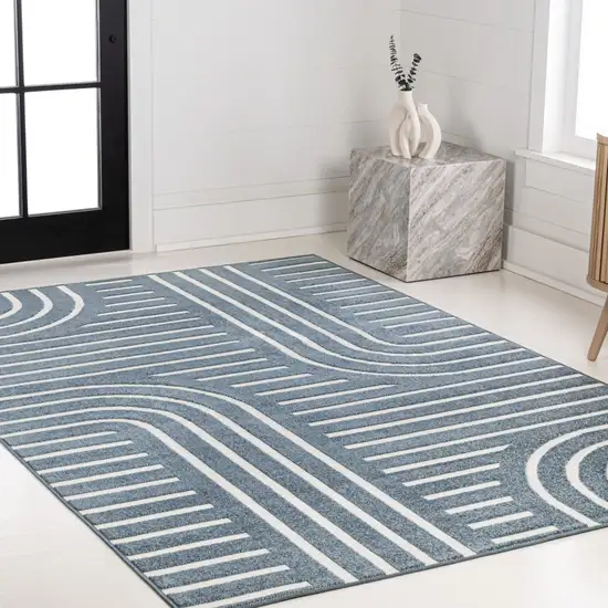 Navy Blue And Cream Striped Indoor Outdoor Area Rug Photo 7