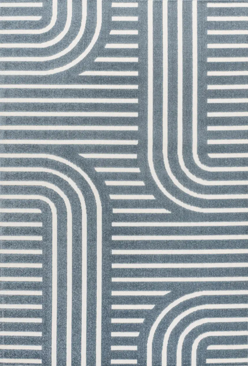 Navy Blue And Cream Striped Indoor Outdoor Area Rug Photo 1