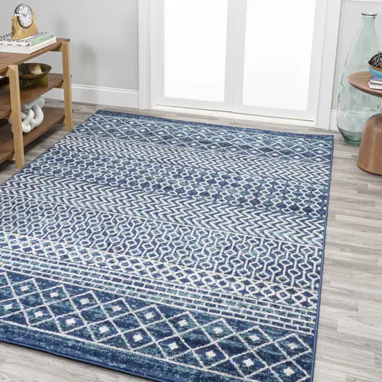Navy Blue And Cream Trellis Area Rug Photo 4