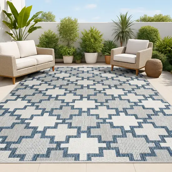 Navy Blue And Cream Trellis Indoor Outdoor Area Rug Photo 4