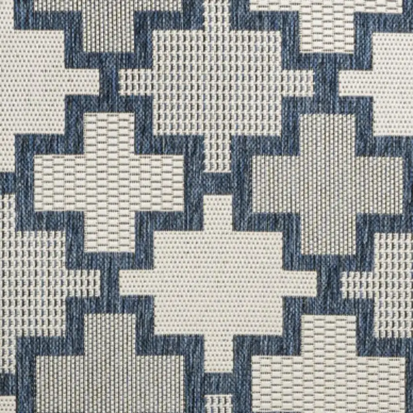 Navy Blue And Cream Trellis Indoor Outdoor Area Rug Photo 2