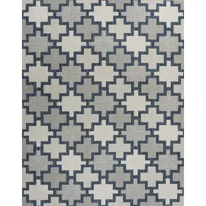 Photo of Navy Blue And Cream Trellis Indoor Outdoor Area Rug