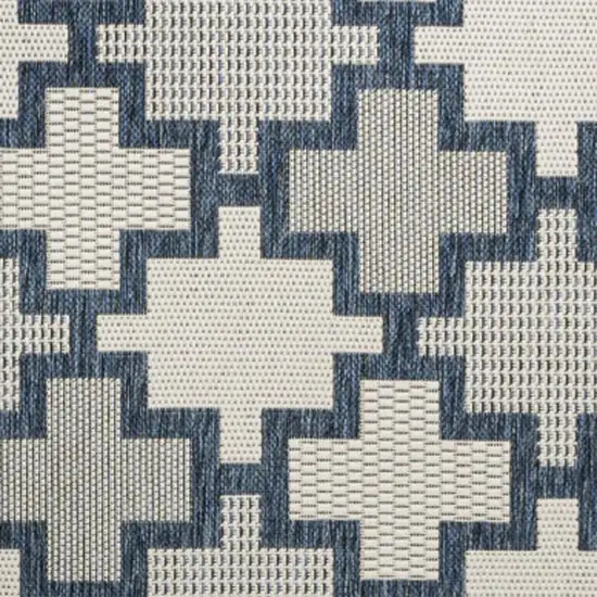Navy Blue And Cream Trellis Indoor Outdoor Area Rug Photo 2