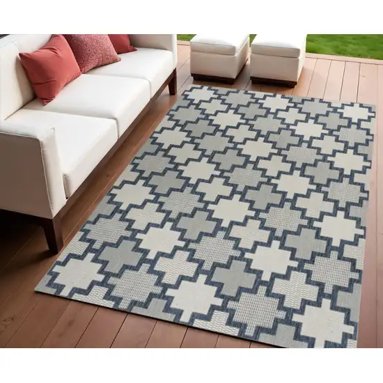 Navy Blue And Cream Trellis Indoor Outdoor Area Rug Photo 1