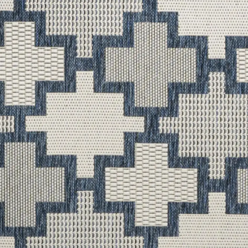 Navy Blue And Cream Trellis Indoor Outdoor Area Rug Photo 2