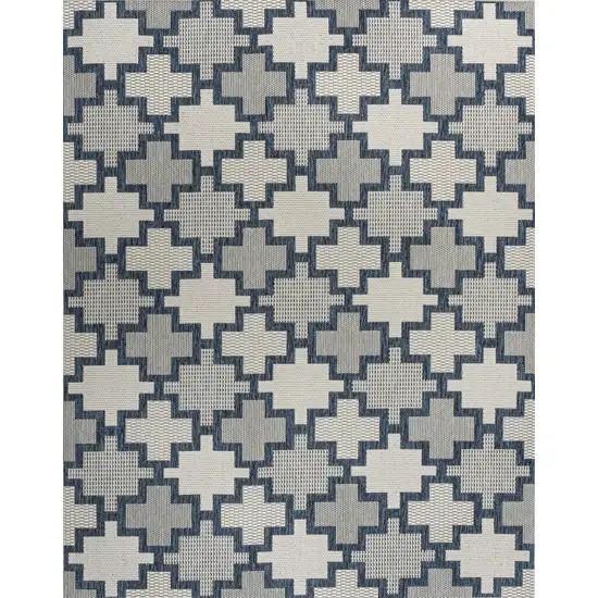 Navy Blue And Cream Trellis Indoor Outdoor Area Rug Photo 1