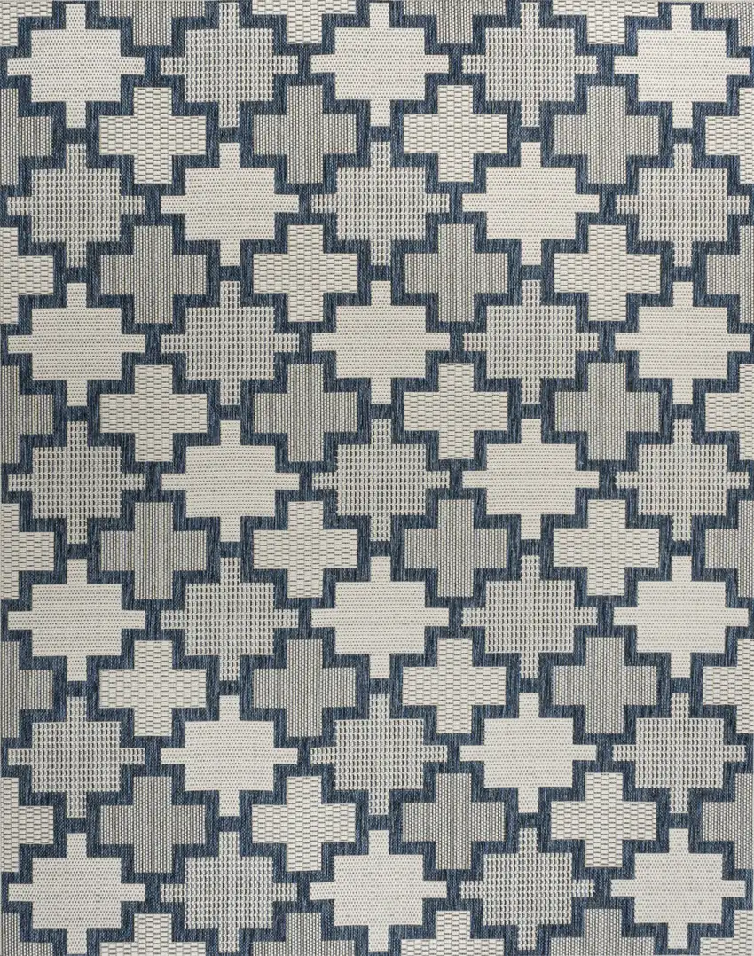 Navy Blue And Cream Trellis Indoor Outdoor Area Rug Photo 1