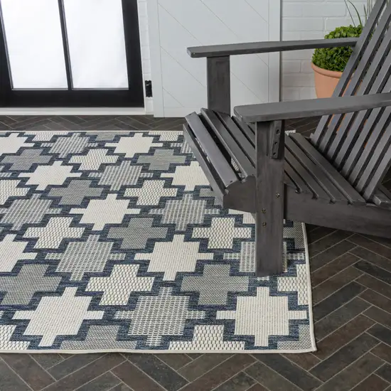 Navy Blue And Cream Trellis Indoor Outdoor Area Rug Photo 9