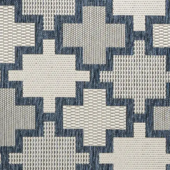 Navy Blue And Cream Trellis Indoor Outdoor Area Rug Photo 2