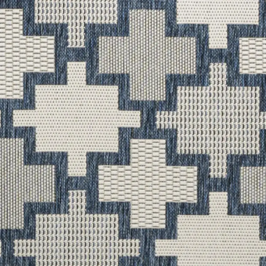Navy Blue And Cream Trellis Indoor Outdoor Area Rug Photo 2
