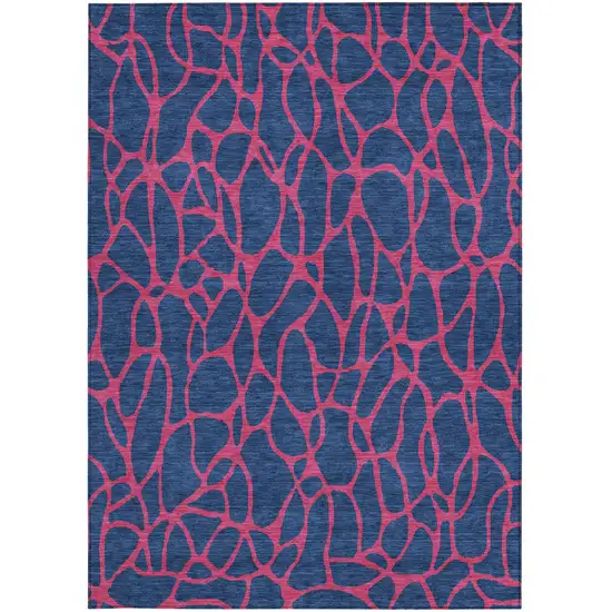 Navy Blue And Dark Pink Geometric Washable Indoor Outdoor Area Rug Photo 7