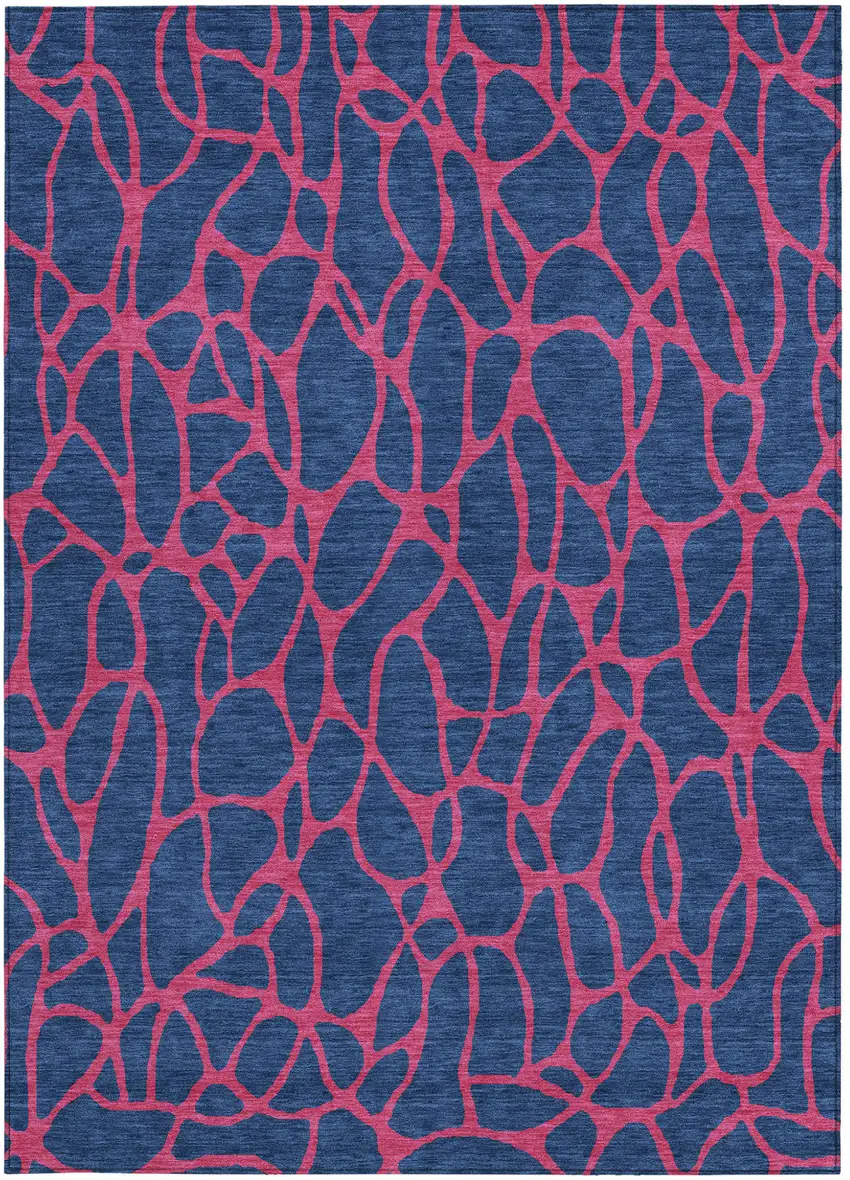 Navy Blue And Dark Pink Geometric Washable Indoor Outdoor Area Rug Photo 7