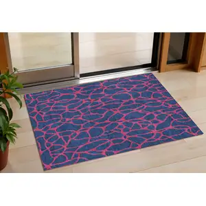 Photo of Navy Blue And Dark Pink Geometric Washable Indoor Outdoor Area Rug