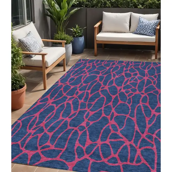 Navy Blue And Dark Pink Geometric Washable Indoor Outdoor Area Rug Photo 1