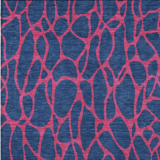 Navy Blue And Dark Pink Geometric Washable Indoor Outdoor Area Rug Photo 6