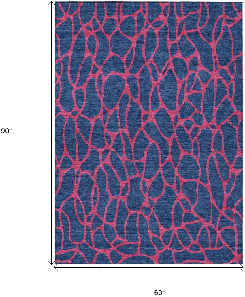 Navy Blue And Dark Pink Geometric Washable Indoor Outdoor Area Rug Photo 3