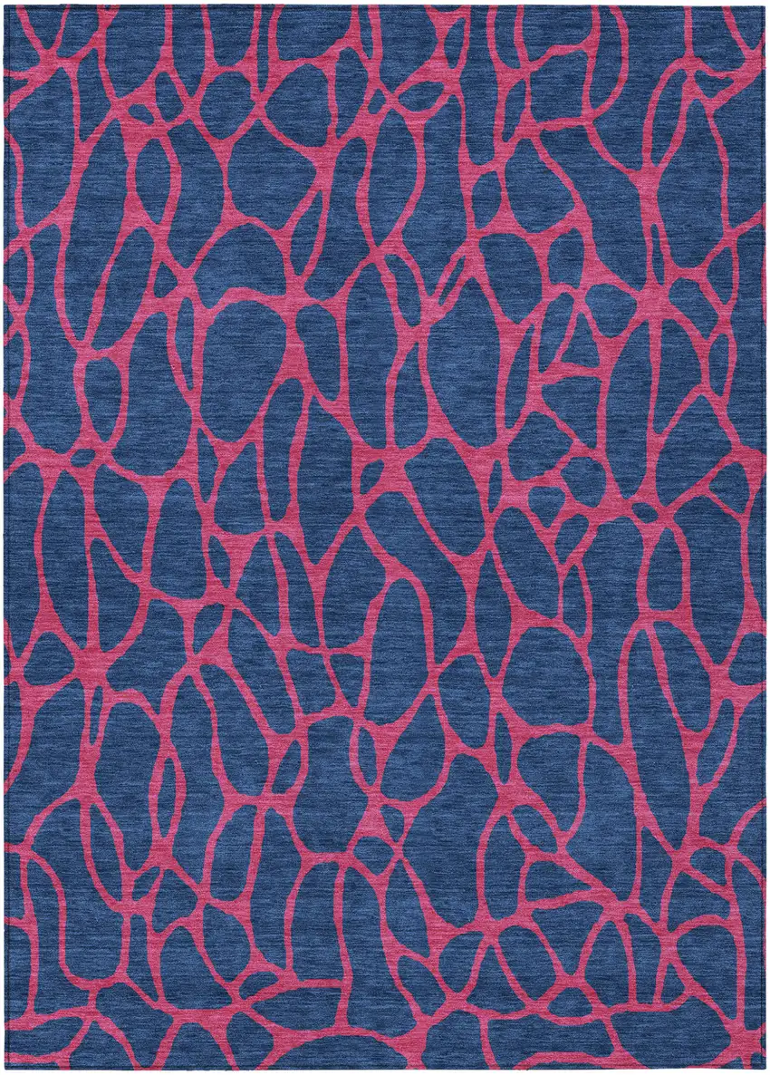 Navy Blue And Dark Pink Geometric Washable Indoor Outdoor Area Rug Photo 2